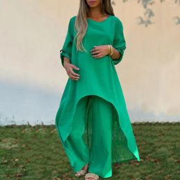 Women's Two Piece Pants Casual Women Outfit Elegant Top Set With Irregular Design Loose Fit Maxi Wide Leg Trousers For Daily