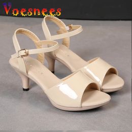 Voesnees Sandals Women Shoes Size 43 Thin Heels Summer Naked Colour Peep Toe High Sexy Nightclub Party Slides 240429