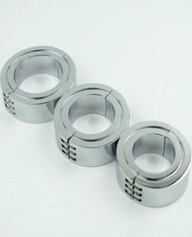 Cockrings Whole Stainless Steel Scrotum Ring Metal Locking Hinged Cock Ring Or Cbt Ball Stretchers Chrome Finish6081789