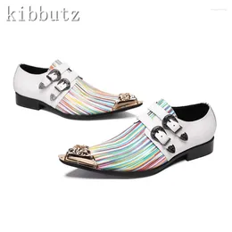 Casual Shoes Designer Colourful Striped Printing Men Oxford Buckle Pointed Gold Metal Toe Gentlemen Business Leather