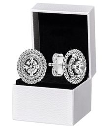 NEW Sparkling Double Halo Stud Earrings Original box for 925 Sterling Silver Women Wedding gift CZ diamond Earring2084684