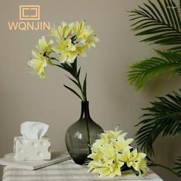 Decorative Flowers 10 Head Silk Lily Simulated Flower Home Dining Table Decoration Wedding Artificial Floor Arrangement