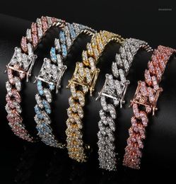 9mm Cubic Zirconial Cuban Link Bracelet Pink and White Zircon Fashion Iced Out Punk Chain Bling Bling Charms Hip HopJewelry11155712