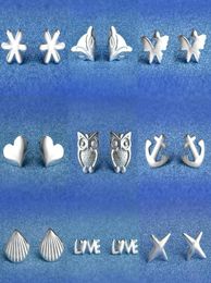 925 Sterling Silver Earrings S925 Mix Styles Owl Love Fox Sunflower Star Shell Heart Butterfly Anchors Ear Stud Earrings Jewelry f5490014