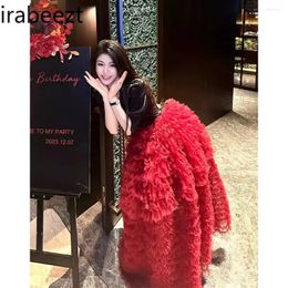 Two Piece Dress Fairy Princess V-neck Shirt Advanced Sense Of Cake Shaped Skirt Suit Big Red Gauze Two-piece Set Ensembles De Jupes