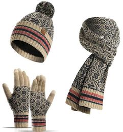 Fashion designer beanie scarf gloves set 3 colors knitted warm beanies poms high quality lady women caps winter autumn3100110