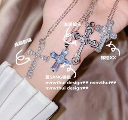 18K White Gold Plated Necklace Female Retro Ladder Drill Long Lin Group Inlaid With Diamond Clavicle Chain8914488