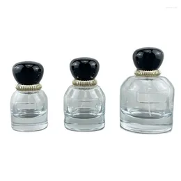 Storage Bottles 5pcs Perfume Bottle Clear Glass Atomizer Crimp Pump Black Lid 30ml 50ml 100ml Luxury Round Thick Bottom Empty Spray Mist