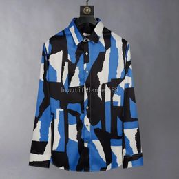 Geometric Printed Silk Shirt for Men Long Sleeve Slim Fit Casual Business Dress Shirts Social Party Tuxedo Blouse Men Clothing