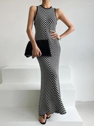 Casual Dresses Knit Striped Sundress Tank Chic Sleeveless O Neck 2024 Summer Style Korean Women Fashion Streetwear Slim Bodycon Dress