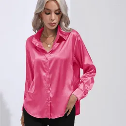 Women's Blouses Office Lady Solid Color Shirt For Women Multicolor Satin Imitation Silk Long Sleeved Spring Summer Clothing