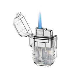 Transparent Iatable Cigarette Lighter Visible Without Gas Box Blue Flame Windproof Waterproof Lighter