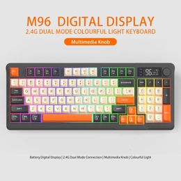 M96 Battery Digital Display Bluetooth Keyboard24G Dual Mode ConnectionMultimedia Knob Colourful LightPC Notebook 240419