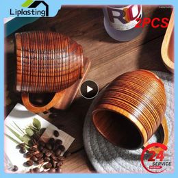 Tumblers 2PCS Coffee Mug Durable Handle Water Cup Wooden Retro Line Cups Bottle Easy Cleaning Drinking Kitchen Gadgets