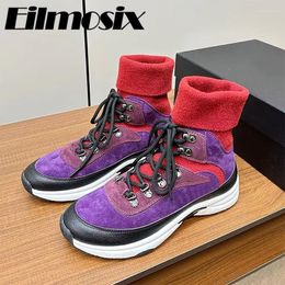 Casual Shoes 2024 Mixed Colors High Top Knit Sock Women Thick Sole Lace Up Fashion Brand Trendy