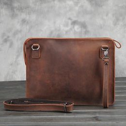 Briefcases 2024 Genuine Briefcase Fashionable Men Leather Business Laptop Bag Crazy Horse Mens Messeng