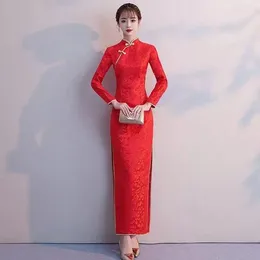 Casual Dresses Women Lady Etiquette Cheongsam Dress Qi Pao Chinese Style Elegant Red Slim