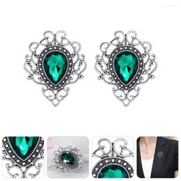 Brooches 2 Pcs Rhinestones Green Brooch Pin Zinc Alloy Clothes Decoration