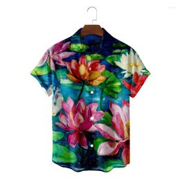 Men's Casual Shirts Hawaiian Beach Flower Pattern For Female Clothing Fashion Hawaii Coconut Tree Stripe 3D Print Short Sleeve Holiday