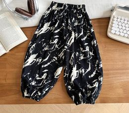Trousers Childrens Pants 2024 Summer Korean Edition Handsome Casual For Boys And Girls Ink Splatted Thin