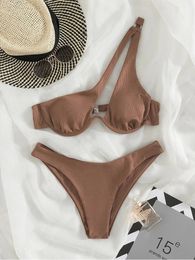 Sexy Bikinis Swimsuits Cut Out Womens Swimwear 2023 One Shoulder Biquini High Bathing Suits Push Up Beach Bikini Set 240426