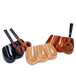 Modern Solid Wood Three Seats Classic Smoking Tobacco Rack Spoon Style Pipe Display Custom With Pipe Accessories