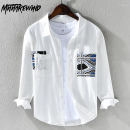 Men's Casual Shirts 2024 Men Spring And Summer Daily Pure Cotton White Shirt Print Patchwork Designer Youth Fashion Tops