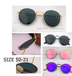 top quality Round metal Sunglass for Men Women Mirrored flash circle glass Lens Classic gradient uv400 Sun Glasses 50mm size with 8596698