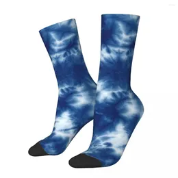 Men's Socks Indigo Blue Shibori Tie Dye Patterned Women's Funny Happy Spring Summer Autumn Winter Middle Tube Gift