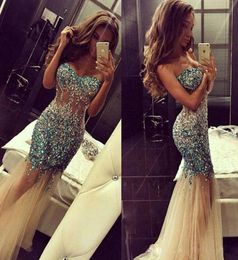 Sparkly Major Crystal Beaded Prom Dress Strapless Sweetheart Mermaid Illusion Bodice Special Occassion Party Gown Custom Made Shee9655427