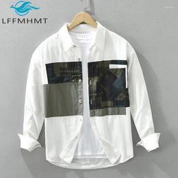 Men's Casual Shirts 7259 Japan Style Vintage Patchwork Long Sleeve Shirt Spring Fall Fashion Loose Simple Streetwear Soft Cozy Top Male