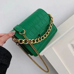 Shoulder Bags Vintage Fashion Square Tote Bag 2024 Quality Leather Women's Designer Handbag Crocodile Pattern Chain Messenger