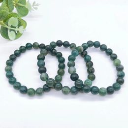 Strand Natural Moss Agate Bead Bracelet Green Crystal Stone Women Men Fashion Reiki Healing Gemstone Bangles Jewelry Gift