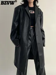 Women's Jackets BZVW Medium Length Loose Silhouette PU Leather Windbreaker Coat For Women 2024 Spring Autumn Trend Fashion Jacket 25X4286