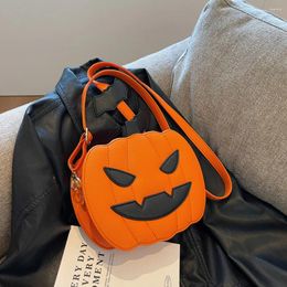 Storage Bags Women Novelty Pumpkin Purse PU Leather Demon Messenger Bag With Zipper Adjustable Strap Female Daily Halloween