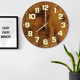 Wall Clocks Retro Luminous Clock Wood Hanging For Home Living Room Bedroom Office Decor Craft With Night Light Silent