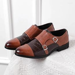 Dress Shoes Vintage Crocodile Print In Large Size Le Fu Men's Formal Suit Double Buckle Munk Rubbing Colour Leather PX120