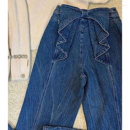 Women's Jeans Chic Fashion Bows Wide Leg Straight Spring Trendy Items High Waist Denim Pants Female