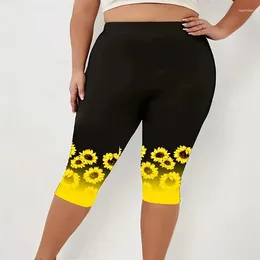 Women's Leggings Summer Fitness Capris Gym Exercise Sunflower Print Colour Blocking Casual Yoga