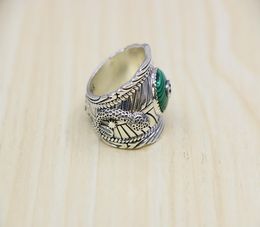 Factory wholesale Sterling Silver Double Wrapped Malachite Ring Index Finger Male British Style Jewelry Fashion Thai Silver Retro Ring5646090