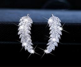 new Fashionable woman Gold Silver Rose Gold Zircon Leaf Earrings Twinkle Luxurious crystal Leaf Earrings Valentine039s Day gift6686403