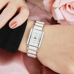 Wristwatches Luxury Brand CHENXI Elegant Women Rhinestone White Silver Simple Stylish Ceramics Bracelet Quartz Casual Lady Wrist d240430