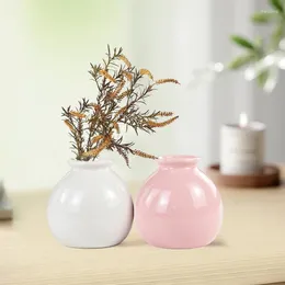 Vases 1pc Mini Round Ball Vase Colorful Ceramic Circular Mouth Flower Table Decor Bottle Essential Oil Diffuser Jar