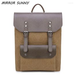 Backpack Canvas With Leather Male Double Shoulder Bag Men's Solid Color Large Capacity Computer Portable MSB-0032