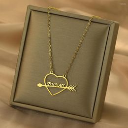 Pendant Necklaces Kinitial Stainless Steel Forever Love Heart Arrow Pendent Necklace For Women Men Dainty Wedding Jewelry Lover Promise