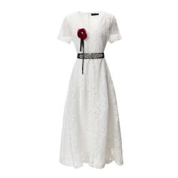 412 XXL 2024 Milan Runway Dress SPring Summer Short Sleeve V Neck Dresses Womens Dress Fashion High quality AS
