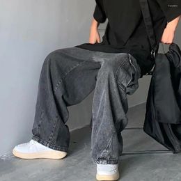 Men's Jeans Men Straight-legged Retro Loose Fit Cargo For With Multi Pockets Wide Leg Denim Pants Streetwear Style Summer