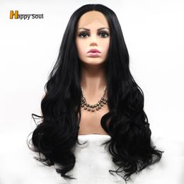 Black Colour 360 Glueless Full Lace Front Wig HD Water Wave Transparent Synthetic Preplucked for Brazilian Women Highlight Wig Synthetic Wig