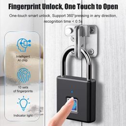 Smart Fingerprint Door lock Biometric Keyless Quick Unlock Antitheft Padlock One Year Use On Charge Home Travel Safety 240429