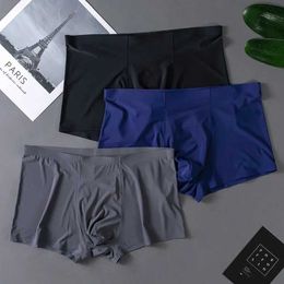 Underpants New Mens Boxing Machine Ice Silk Underwear Thin Seamless Summer Sexy One piece Breathable Nylon Q240430